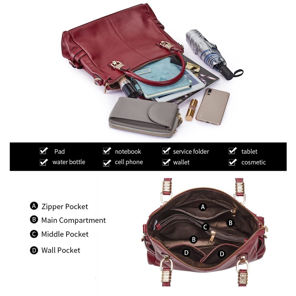 9319 Leather Purses and Handbags, Satchel Tote Shoulder Bag - Picture 6 of 6